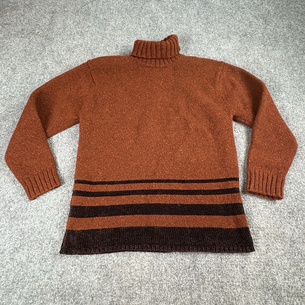 VTG 90s Jones New York Shetland Wool Sweater M Rust Black Stripe Turtleneck Y2K